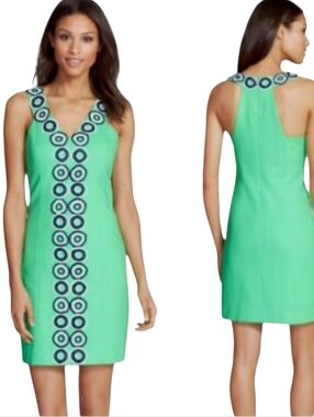 Nwot Lilly Pulitzer Trudy Lime Green w Navy/White Circle Lace Sleeveless Dress